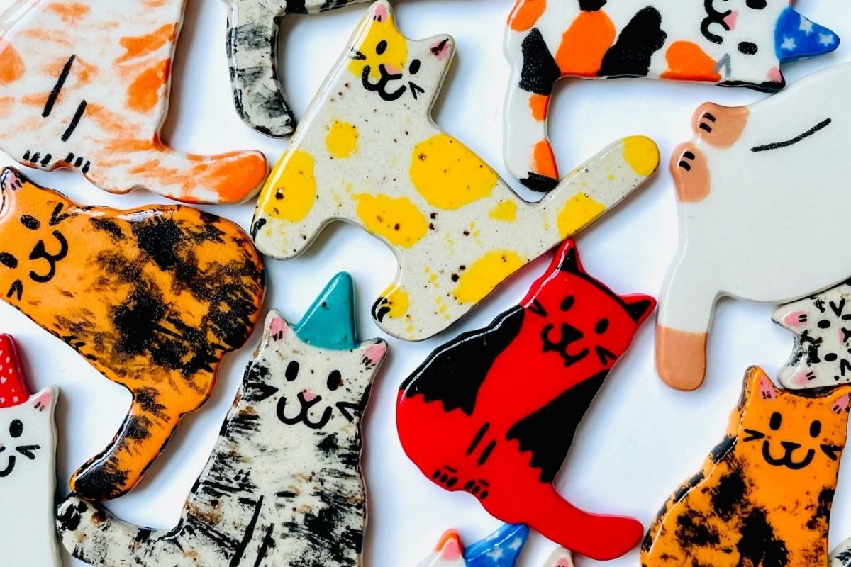 Handmade Ceramic Cat Magnets by RollingDesigns